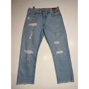 Levi’s Strauss New 501 chopped butterfly distressed straight leg blue jean